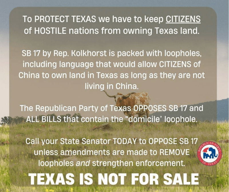 89th Session | Prevent Hostiles from Buying Texas Land